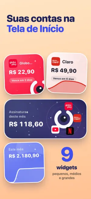 Suas contas na Tela de Início